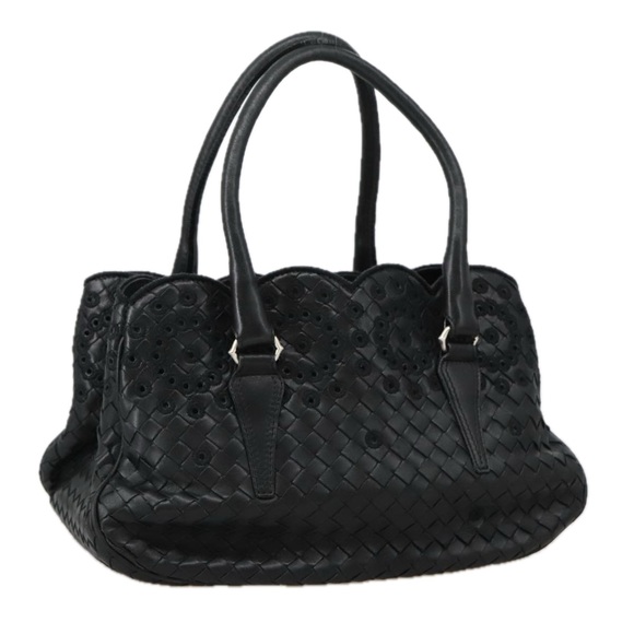 BOTTEGA VENETA INTRECCIATO Hand Bag Leather Black Gold Auth yk15991 - Picture 1 of 16